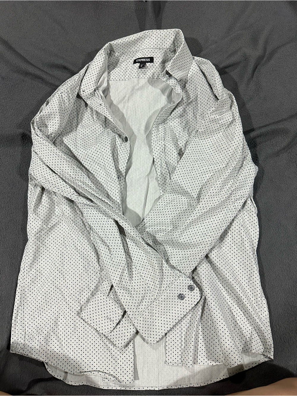 Express Men’s White Shirt Jacket with Blue Micro Dot Print